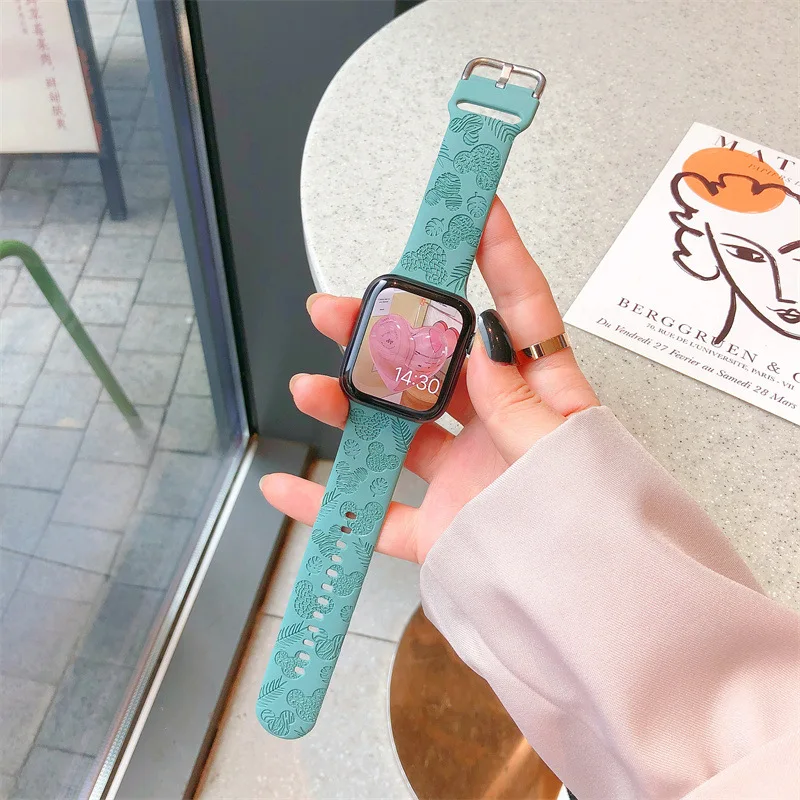 Silicone Sports Strap For iWatch Series8 7 6 5 4 3 SE Embossing Bracelet watchband Apple Watch Band 44mm 40mm 45mm 41mm 42mm 38m