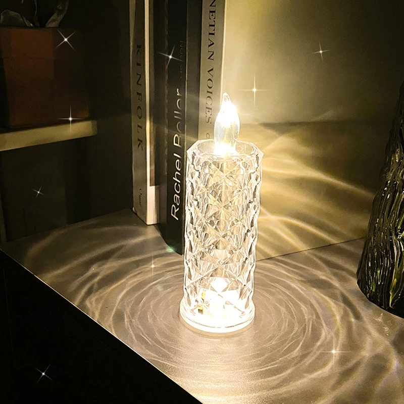 

LED Candle Shaped Night Light Shinning Candle Atmosphere Refracted Light Blingbling Home Livingroom Decor Romantic Night Lamp