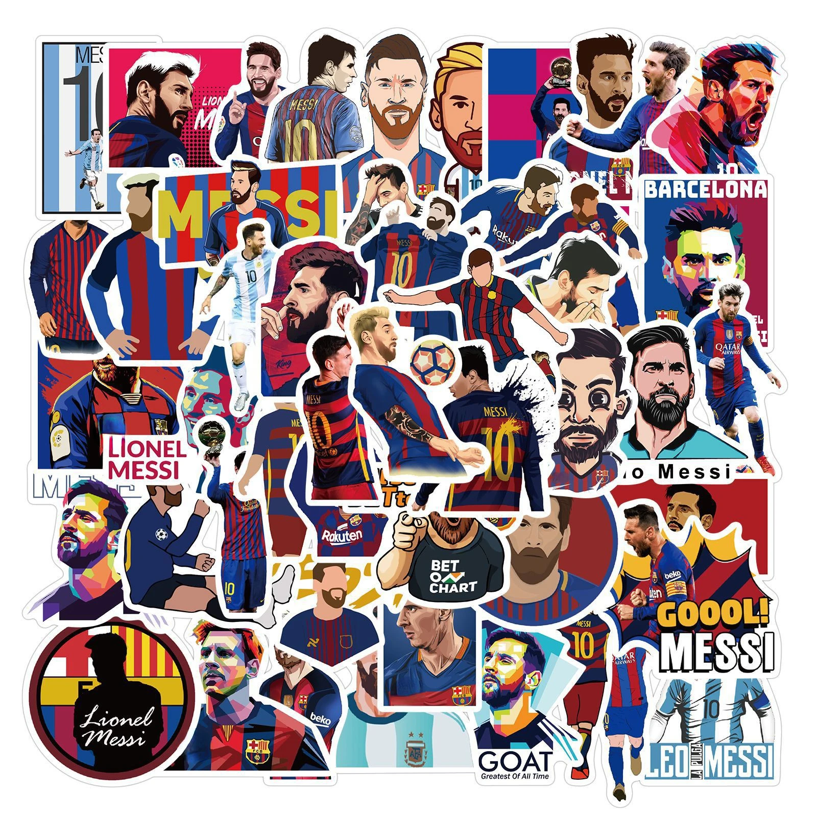 

50pcs Lionel Messi Sticker PVC Waterproof and Dustproof Laptop Guitar Desktop Decoration Sports Football Star Collection