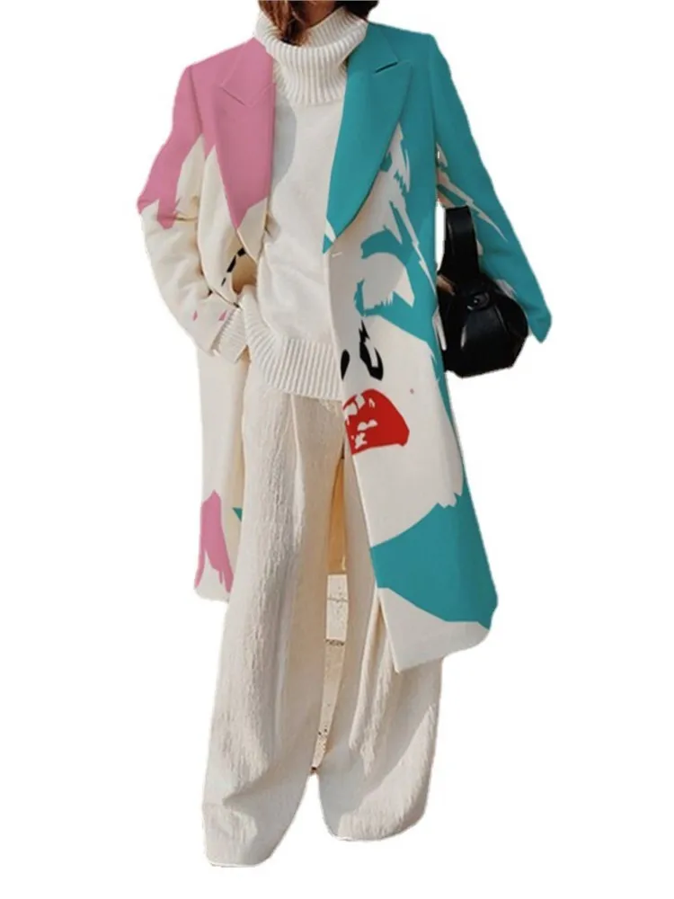 

Long African Coat Clothes Women Notched Neck Africa Clothing Trench Autumn Winter New Print Streetwear African Jackets Outerwear