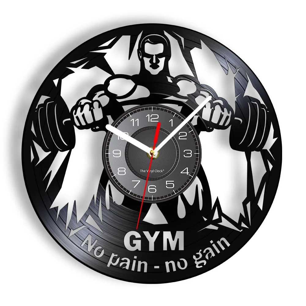 

NO PAIN NO GAIN GYM Wall Clock Fitness Vinyl Record Wall Clock Weightlifting Men Inspirational Fitness Studio Wall Decor Clock
