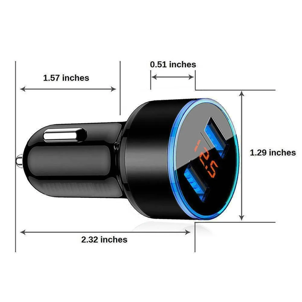 

3.1A Dual Ports USB Car Cigaret Charger Lighter Digital LED Voltmeter Black LED Indicator Light Black Wide Compatibility