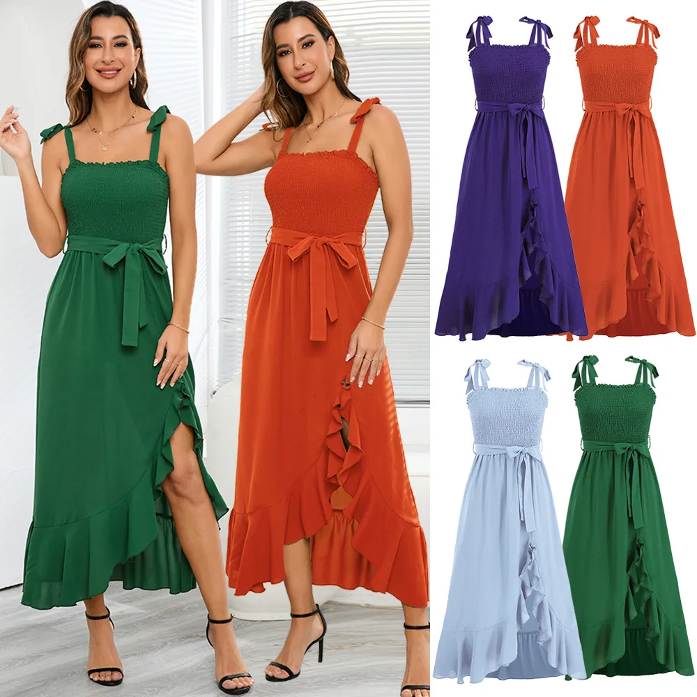 

European and American summer women's new sexy backless slip dress slim open midi dress dress