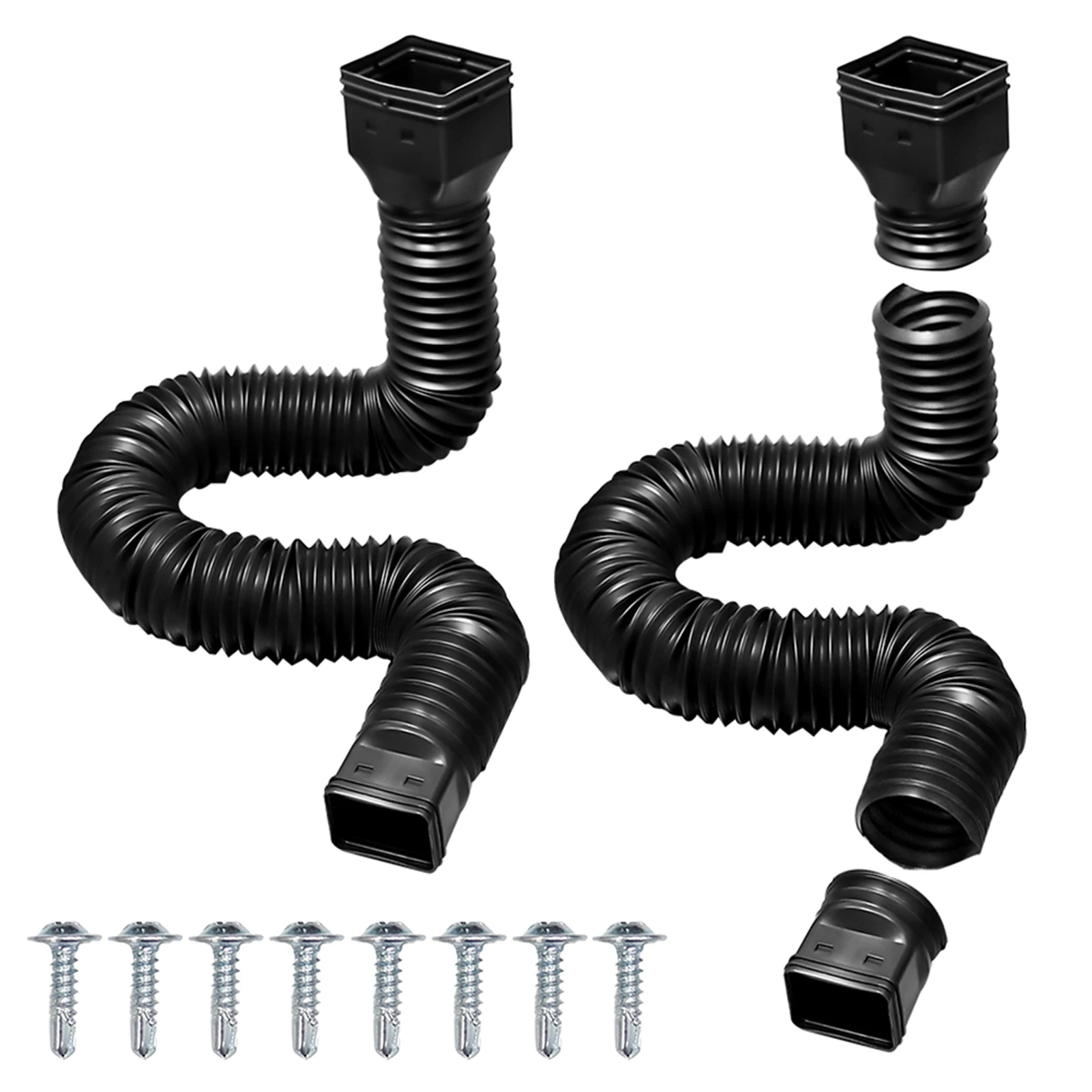 

2pcs Outside Drainage Connector Easy Install Rain Gutter Durable Downspout Extender Flexible With 8 Nails 20-59inch Residential