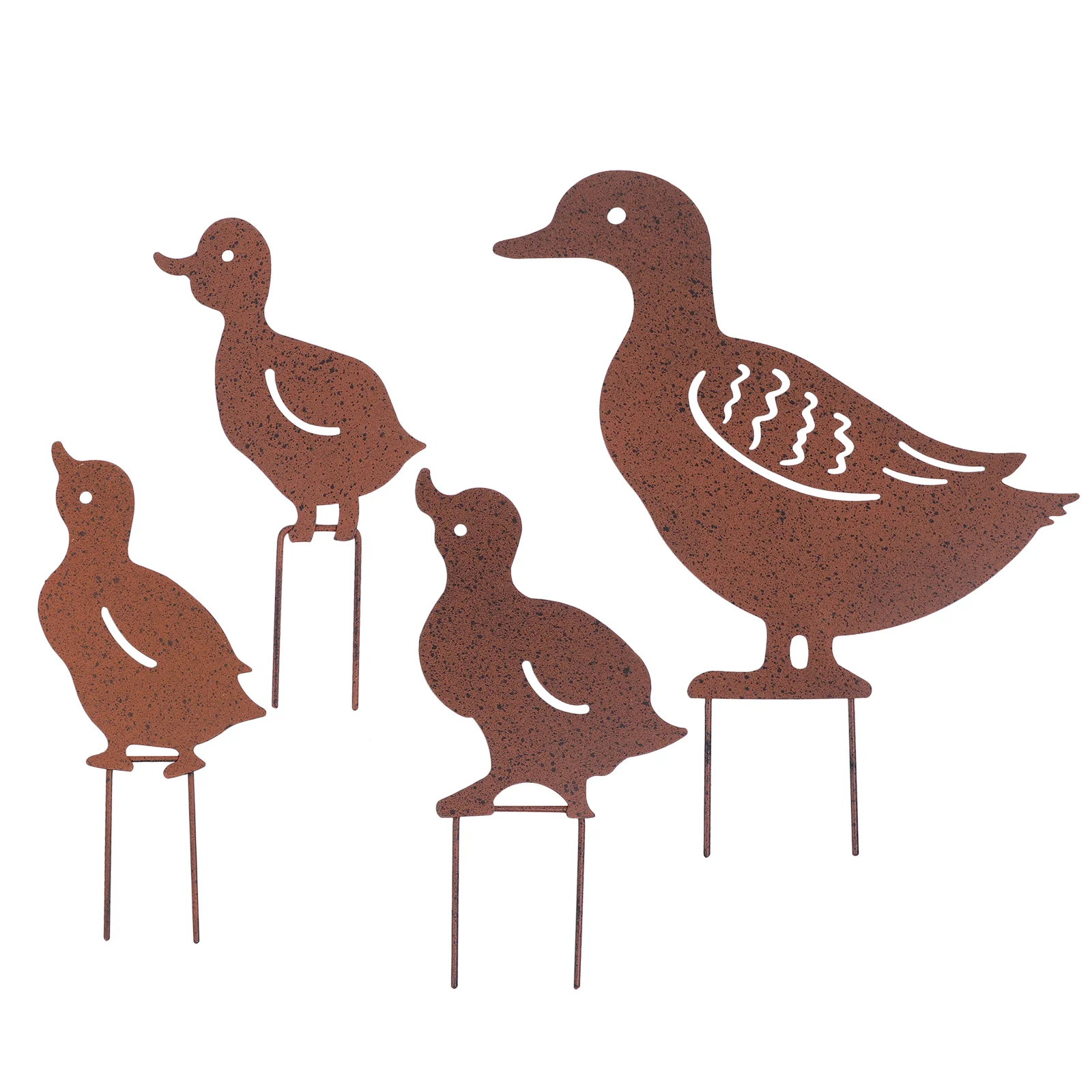 

4pcs Wrought Iron Garden Plug-in Decoration Duck Stand for Lawn Garden