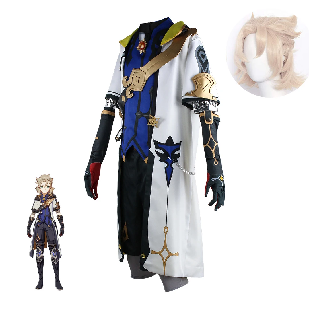 Game Genshin Impact Albedo Cosplay Costume Wig Short Hair Genshin Anime Halloween Costume Clothes Carnival Masquerade Party