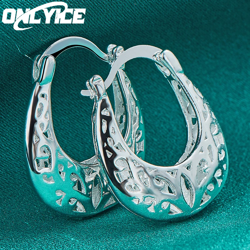 

Hot Pretty 925 Sterling Silver Hollow Carved Flower Hoop Earrings For Women High Quality Jewelry Wedding Party Christmas Gifts