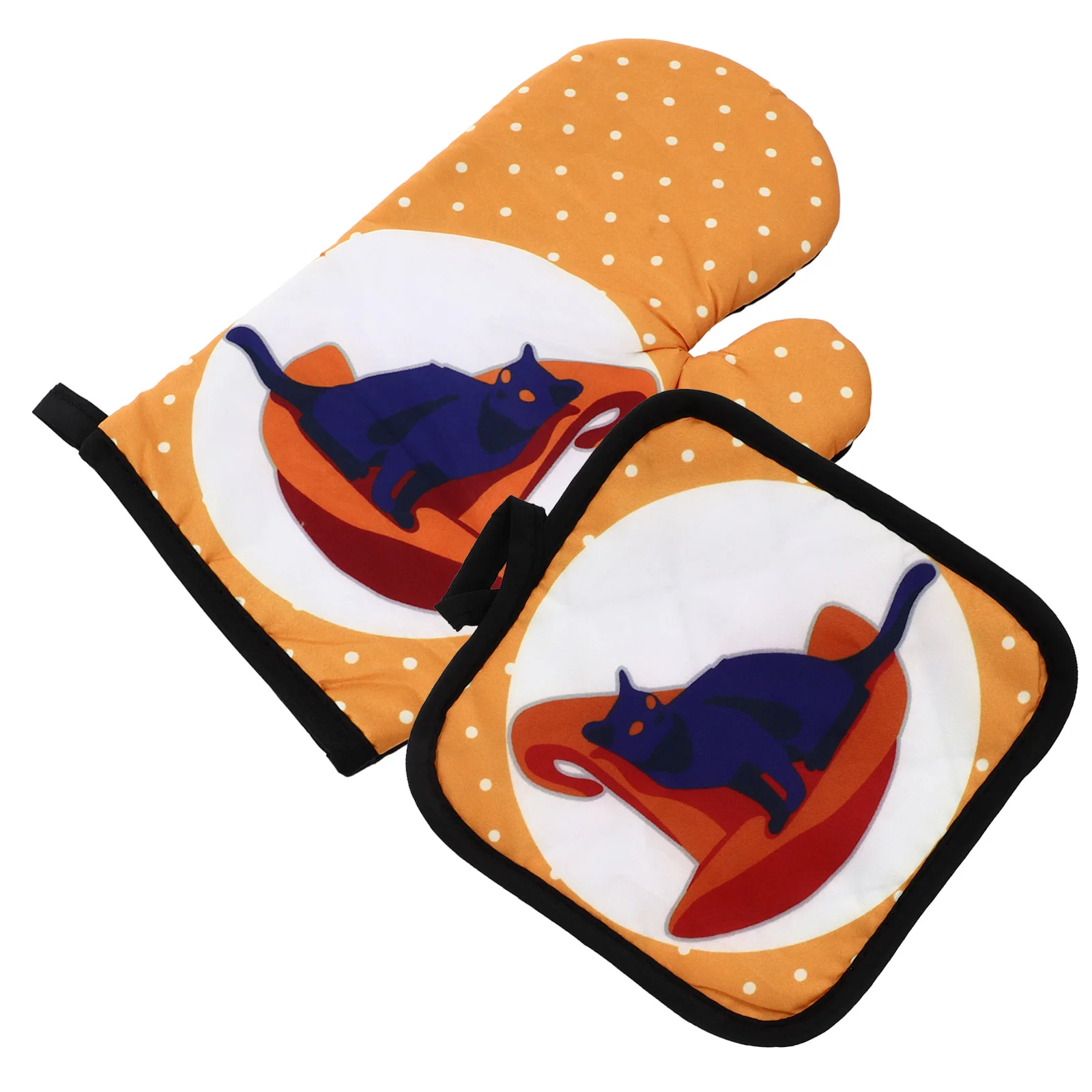 

Oven Glovesmicrowave Kitchen Mitts Glove Cooking Resistant Heat Black Hat Witch Cat Mat Pad Ghost Mittens Non