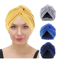 muslim hijab satin linned twist turban double layer stretch headwrap caps for women head band for ladies hair accessories
