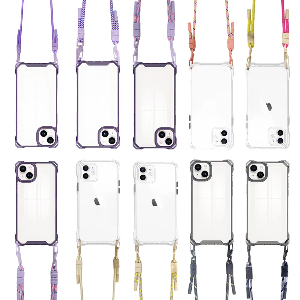 

Crossbody Lanyard Phone Case For iPhone 14 Pro Max 13 12 Mini 11 X XR XS Plus Neck Rope Necklace Strap Cord Silicone With Cover