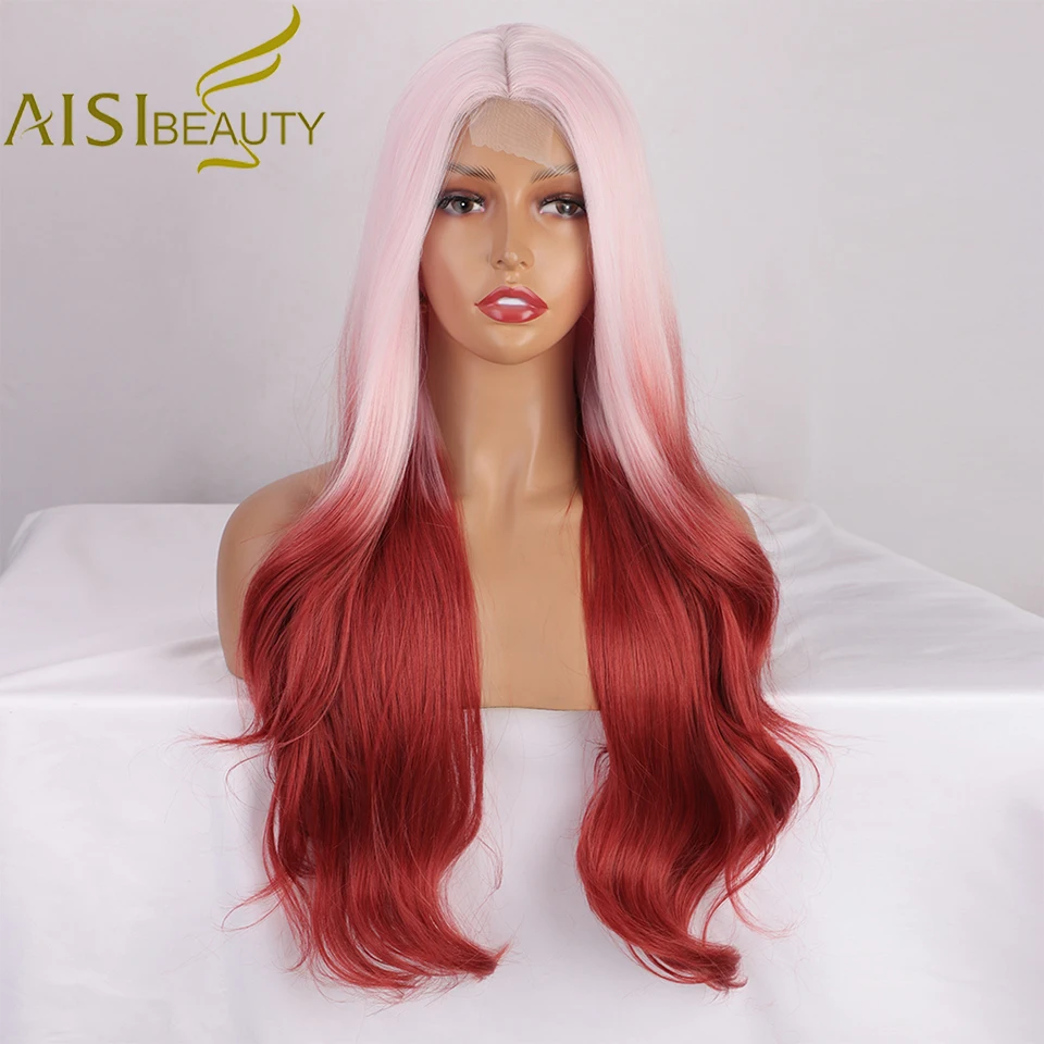 

AISI BEAUTY Synthetic Wigs for Women Ombre Pink Red Cosplay Wigs Long Wave Middle Part Black Brown Red Halloween Costume Wig