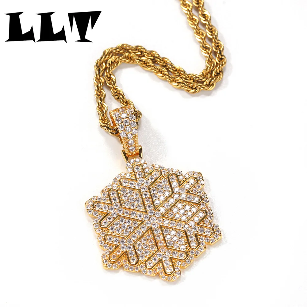 

Hip Hop Snowflake Pendant Necklace Gold Silver Plated Full Iced Out Cubic Zirconia For Men Women Fashion Jewelry Gift