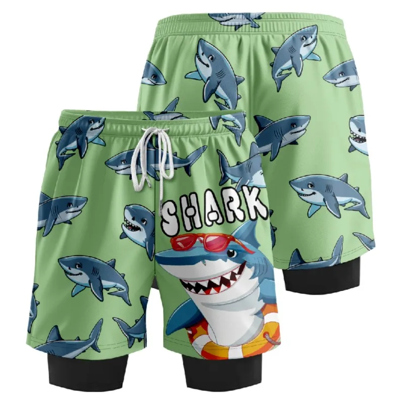 Шорты мужские/женские с 3D принтом акулы спортивные короткие штаны имитацией двух