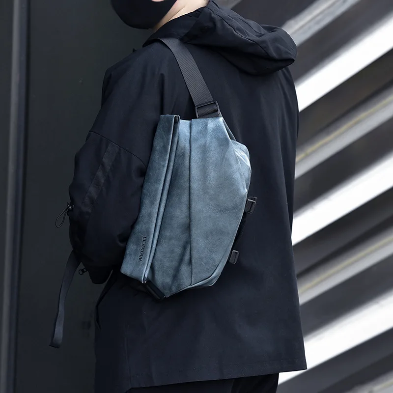 New Vintage Men's Leather Chest Bag Trendy Cycling Crossbody Bag Large Capacity Shoulder Messenger Bag Sports Male Sling Bag