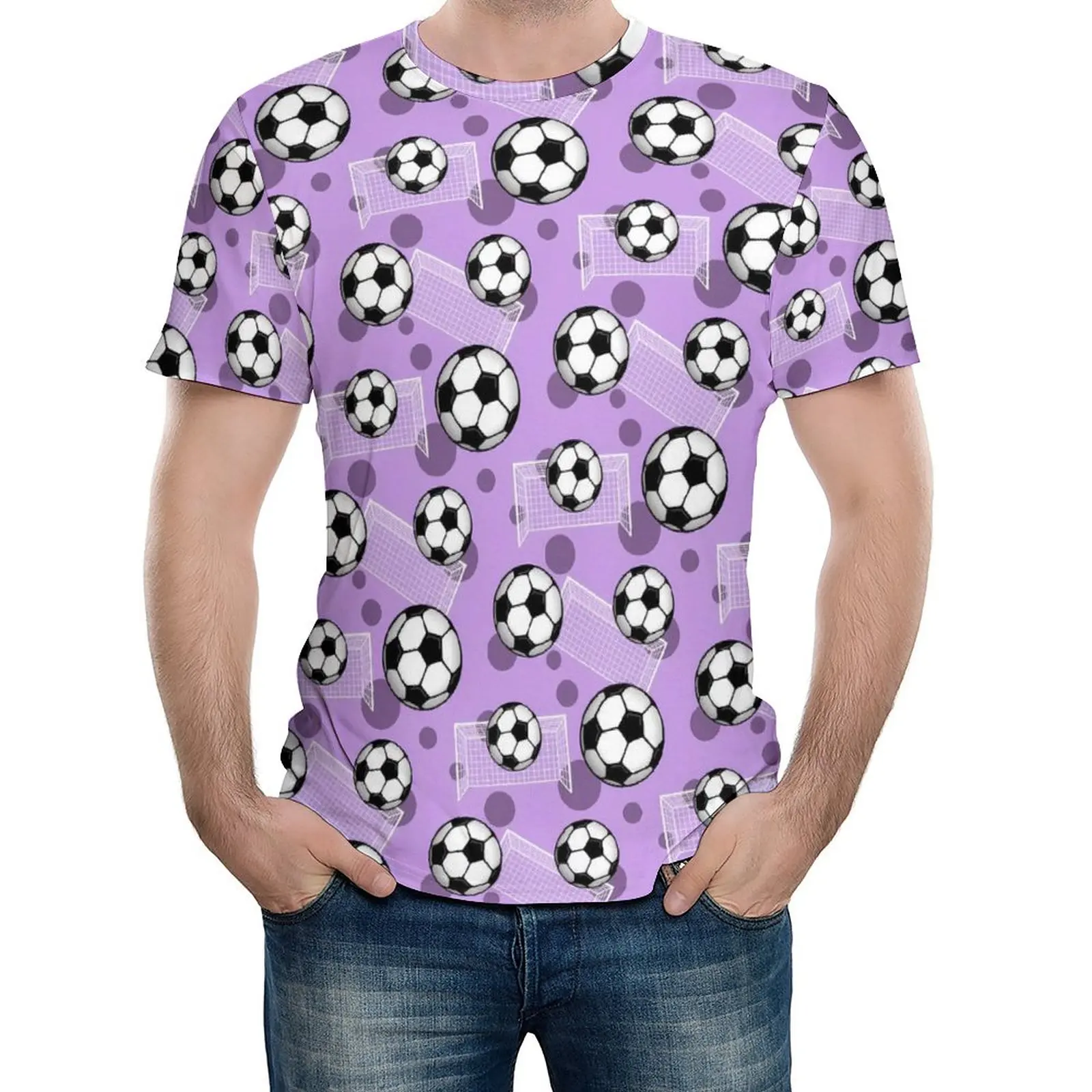 

Футболка с футбольным мячом, популярные фиолетовые футболки с коротким рукавом, недорогая летняя повседневная одежда большого размера