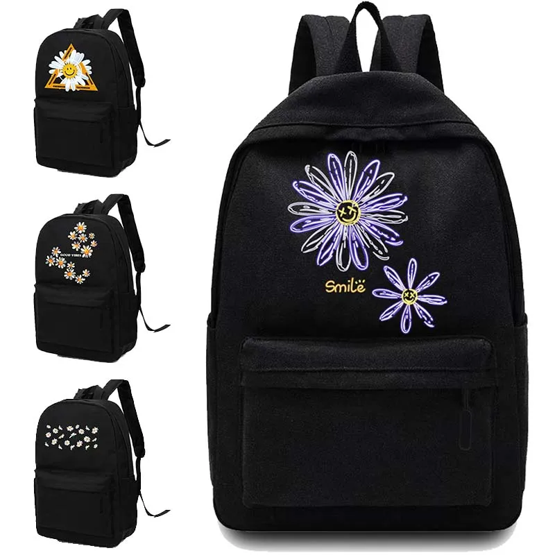 Женская школьная сумка на плечо, холщовые рюкзаки унисекс, спортивная сумка с принтом маргариток, повседневный рюкзак