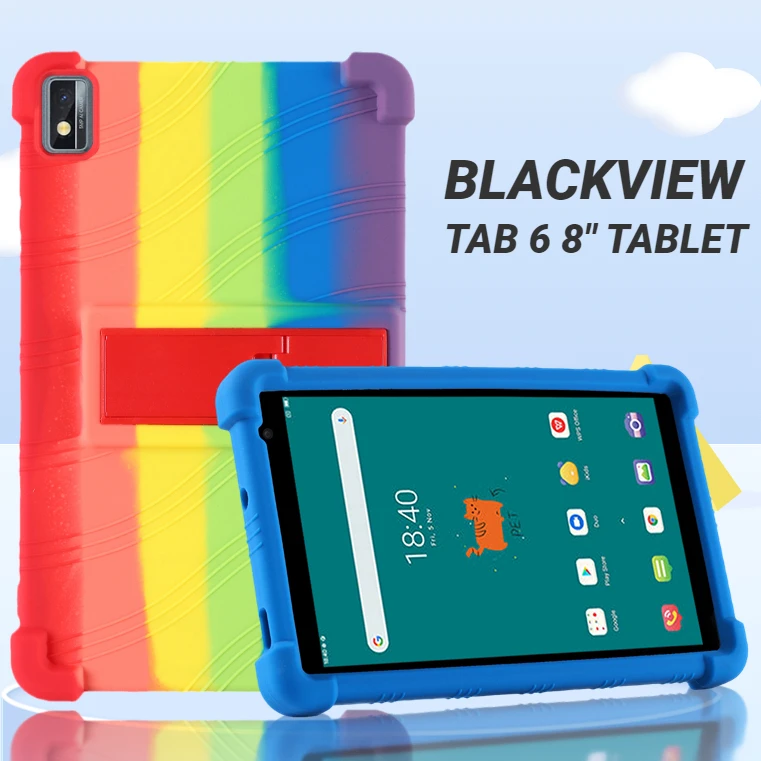 

4 Thicken Cornors Soft Silicon Cover with Kickstand For Blackview Tab 6 Case Tab6 8" Tablet PC Kids Safety Shockproof Funda