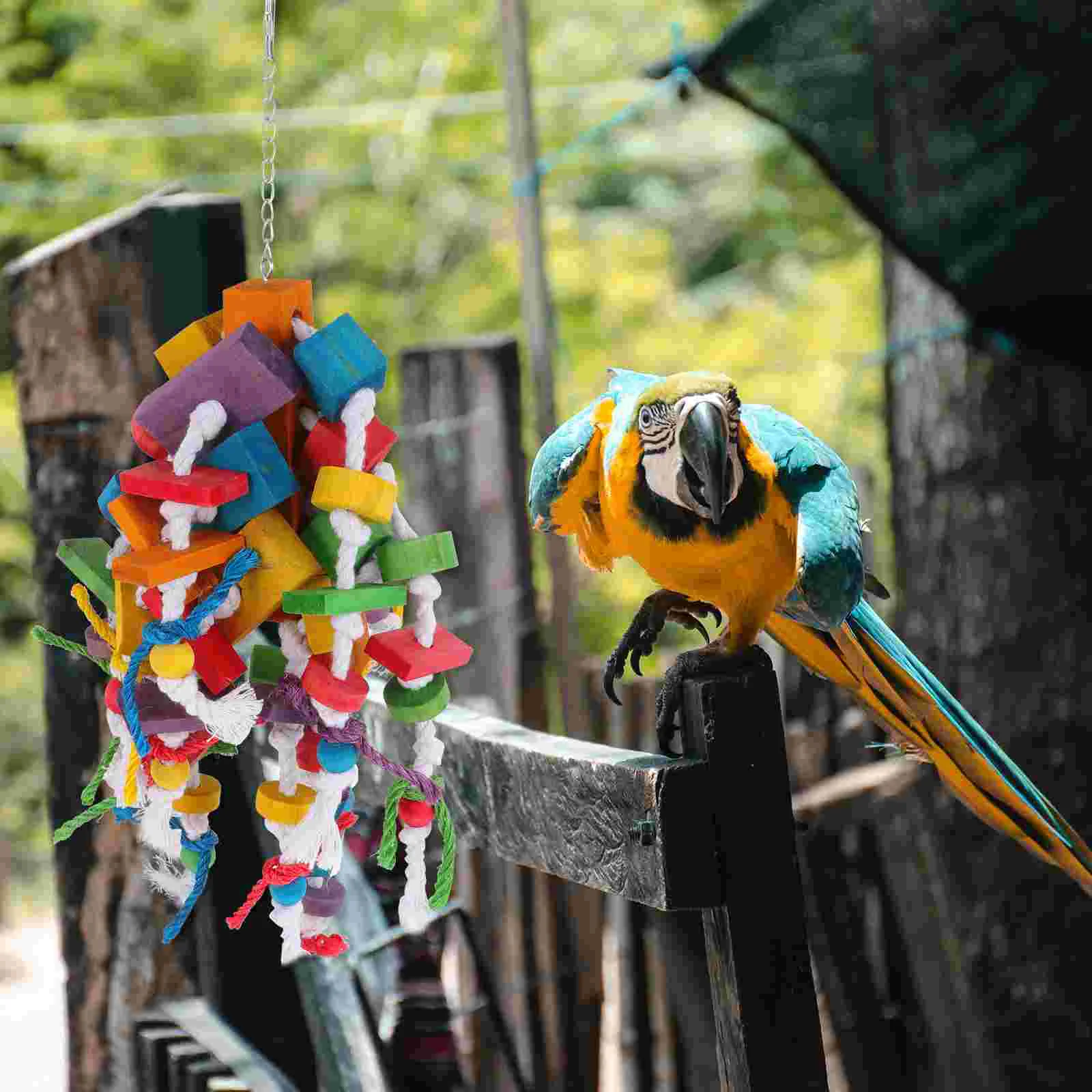 

Bird Parrot Chewinghanging Swing Bite Cage Wood Tearing Birds Chew Blocks Sticks Block Pendant Accessories