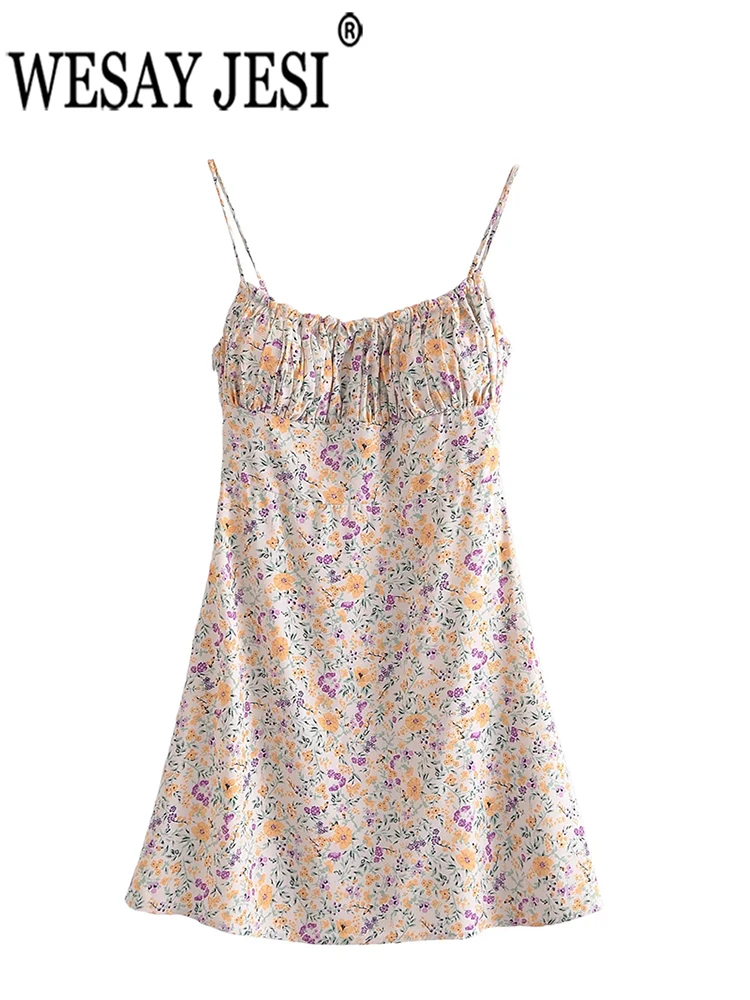 

WESAY JESI модное женское платье на одной лямке с цветочным принтом плиссированное платье без рукавов Женская Повседневная Уличная одежда в сти...