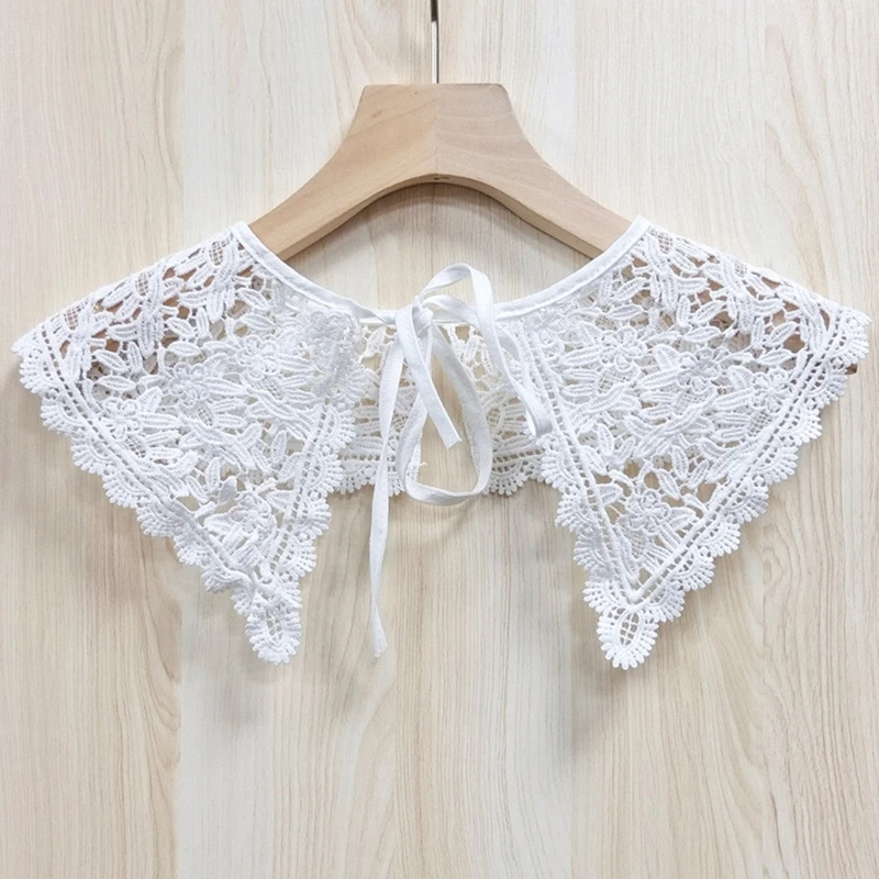 

Women Lolita Sweet Lace Fake Collar Shawl Embroidery Leaves Tassel Trim Capelet