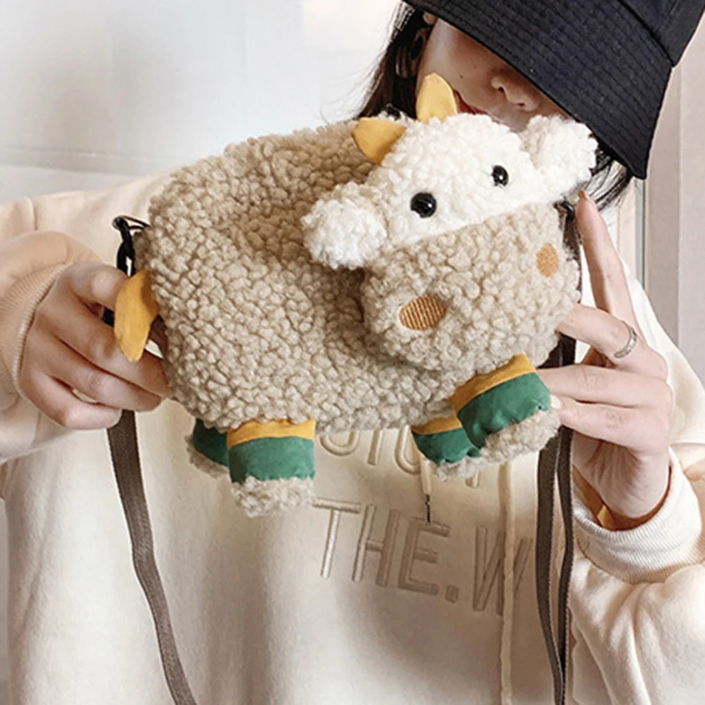 

Милая сумка-тоут через плечо, флисовый Детский кошелек для телефона с животными для девочек, маленькая мини-сумка на молнии в форме коровы, д...