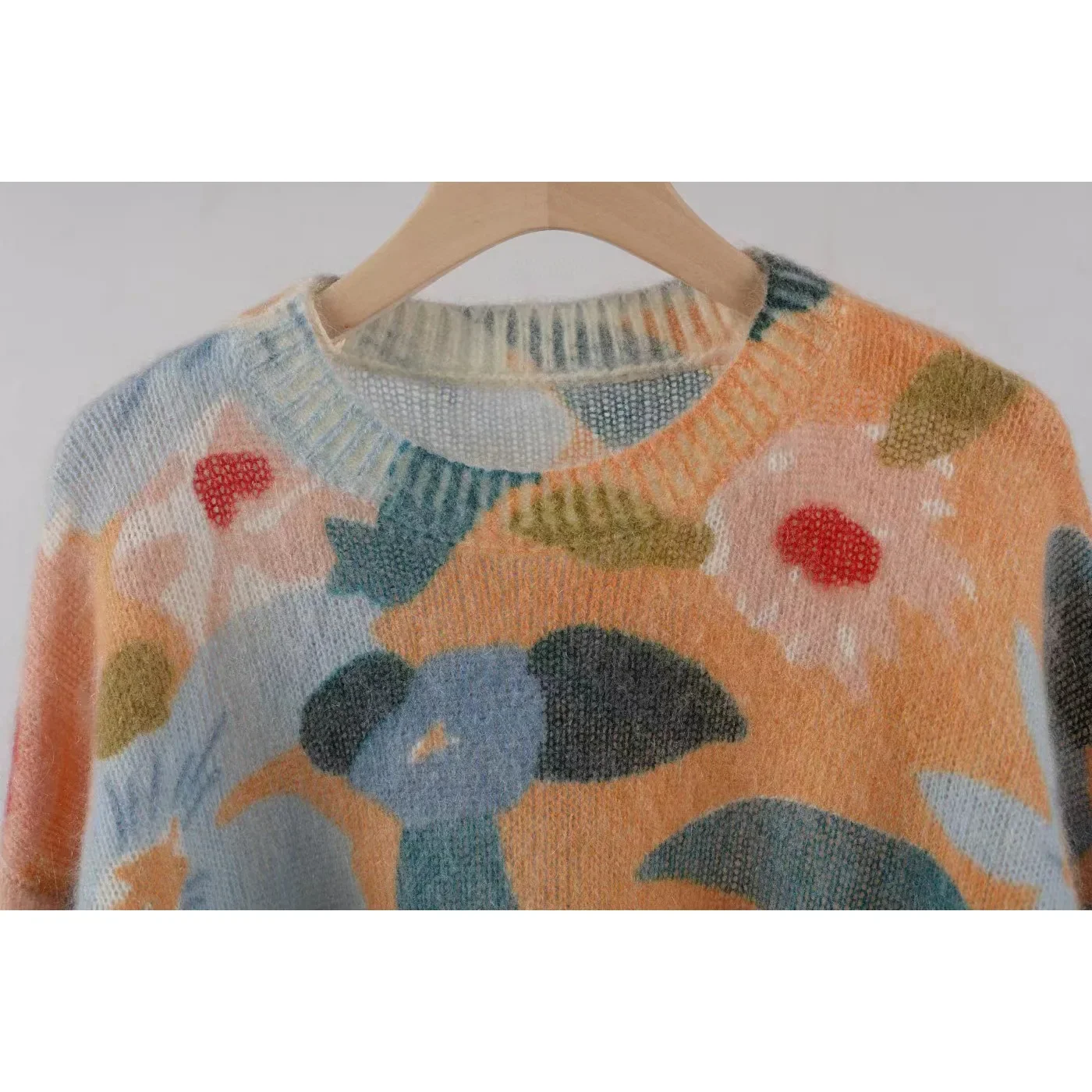 Sezane Ранняя весна с принтом из ангоры шерстяной пуловер рубашка текстура богатый