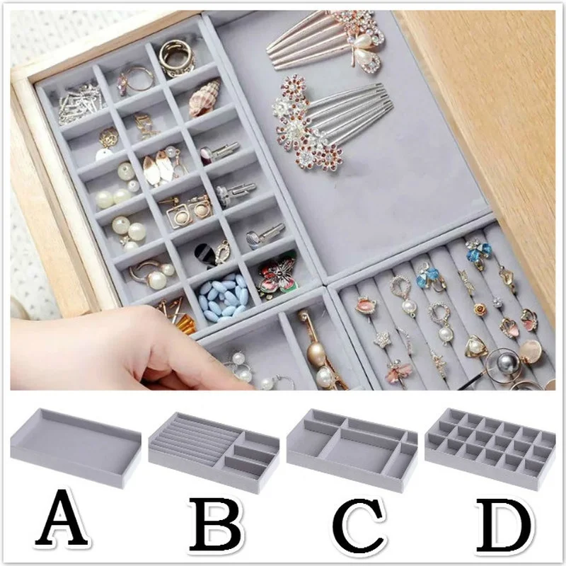 

Velvet Jewelry Storage Tray Display Jewelry Holder Stand Bracelet Necklace Ring Storage Box Showcase Drawer Jewelry Organizer