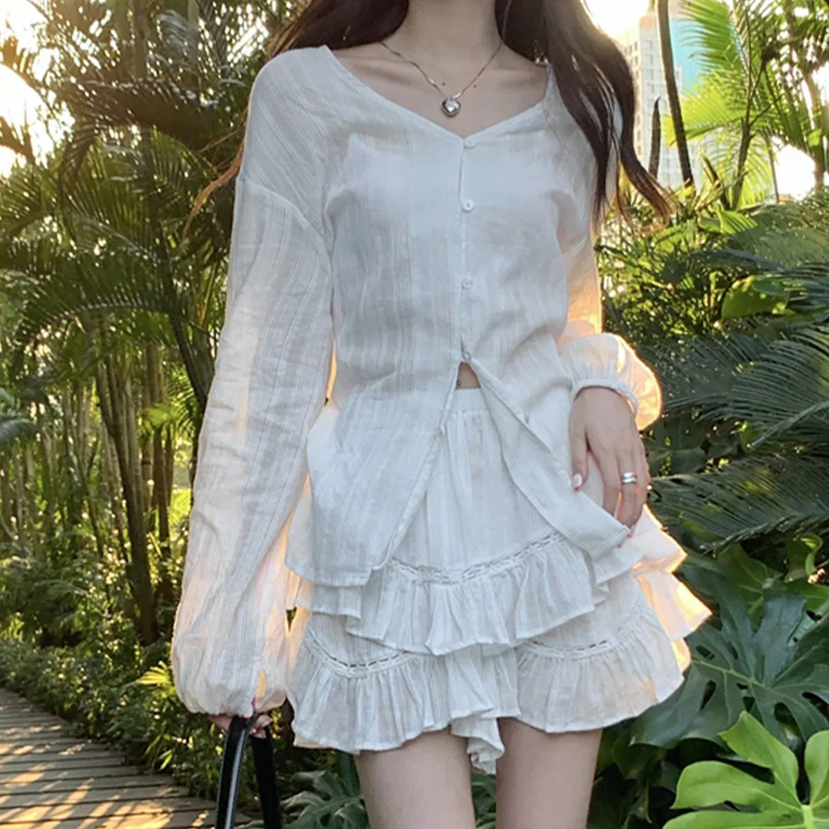 Корейская шикарная весенняя дизайнерская нишевая милая белая повседневная