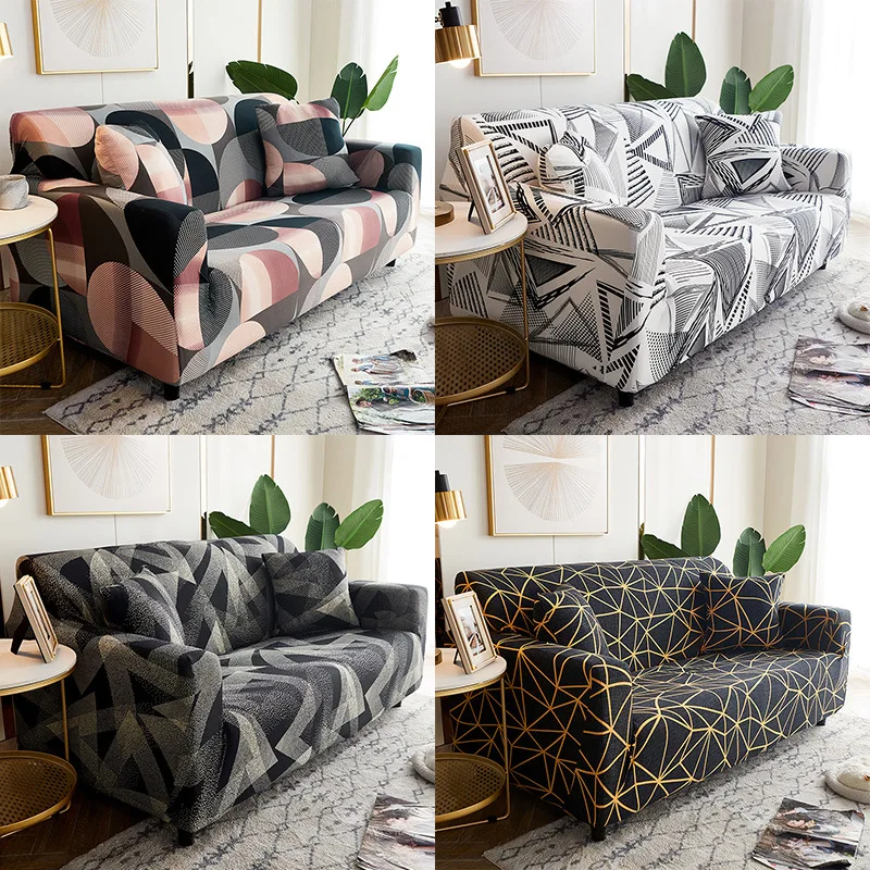 

Striped Geometric Stretch Sofa Cover Black and White Furniture Protection Easy Install Chaise Longue Cushion Cover with Armrests
