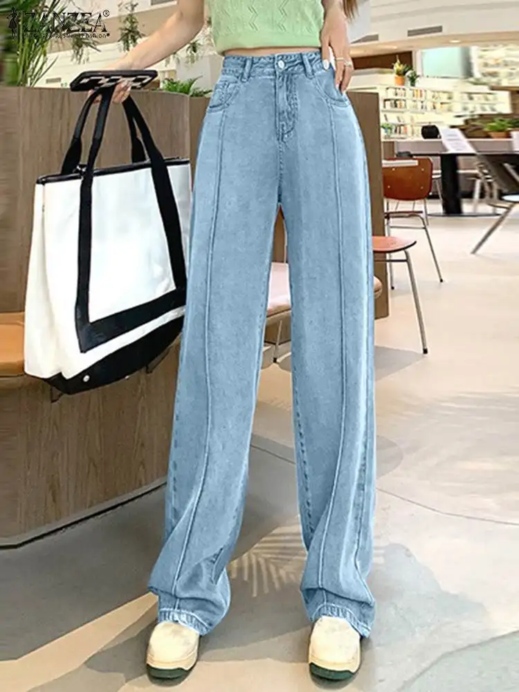 

Брюки ZANZEA женские джинсовые с широкими штанинами, однотонные Свободные повседневные кафтан, праздничные вечерние штаны для свиданий, синие...