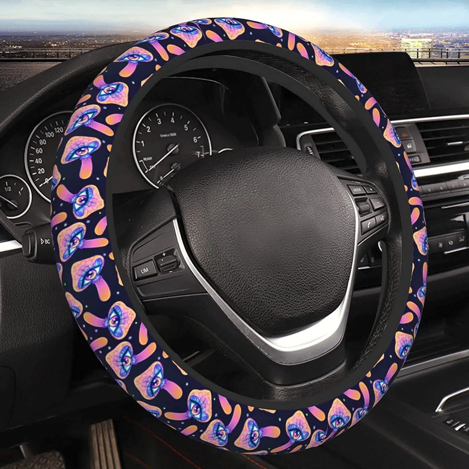 

Women Trippy Mushrooms Magic Hippie Steering Wheel Cover Universal 15 Inches Steering Wheel Cover Fashion Non-Slip Suitable