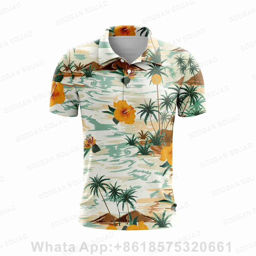 2023 New Summer Hawaii Style Men Polo Shirt Casual Fashion Short Sleeve Quick Dry Fishing Golf T-shirt Lapel Button Polo T-shirt
