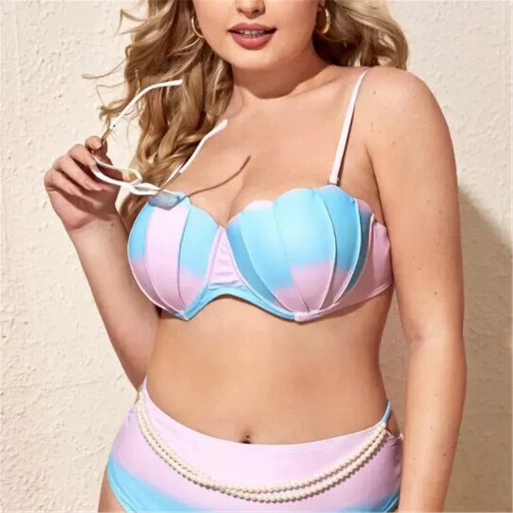 

Bikini Women Two-Piece Swimsuit Ombré Print Bikini Shell Shape Sexy Brazilian Bikini Set Swim Suits For Women Summer Beachwear