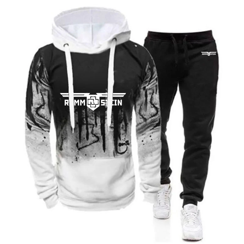 

RAMSTEIN Germany Metal Band 2023 Men's New Spring Autumn Fashion Sportswear Two-Pieces Suit Gradient Hoodie Fleece Tops And Pant
