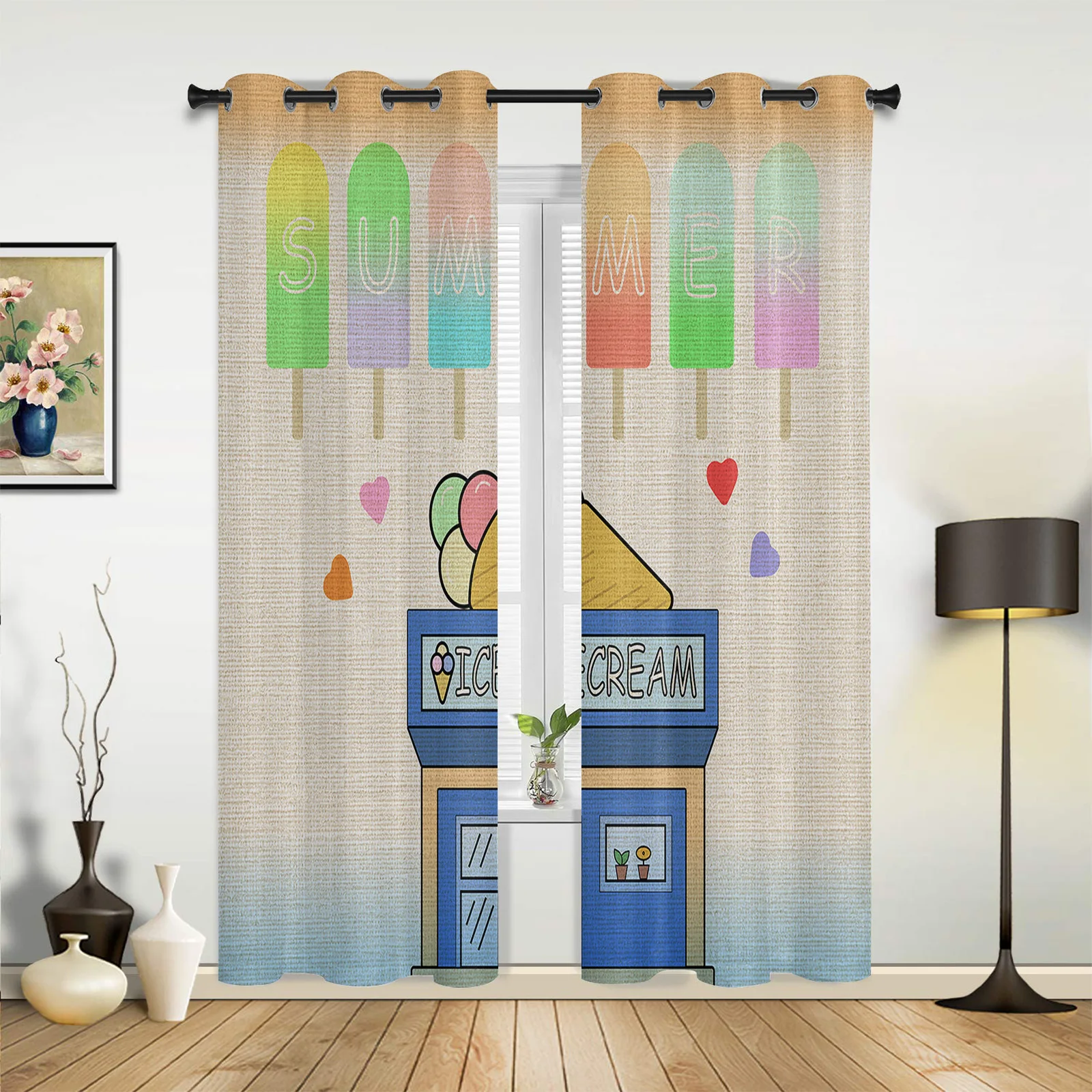 

Летние оконные шторы с мороженым для гостиной, спальни, оконные шторы, готовые занавески, кухонные шторы