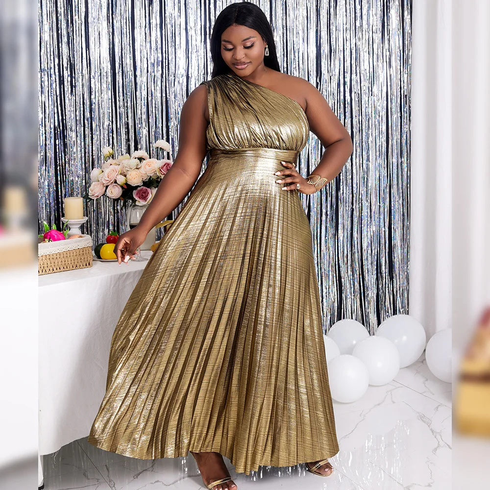 Plus Size Evening Dress Ruched Sleeveless One Shoulder Clothing Luxury Long Robe 2023 Summer Women Trendy Elegant Party Dress