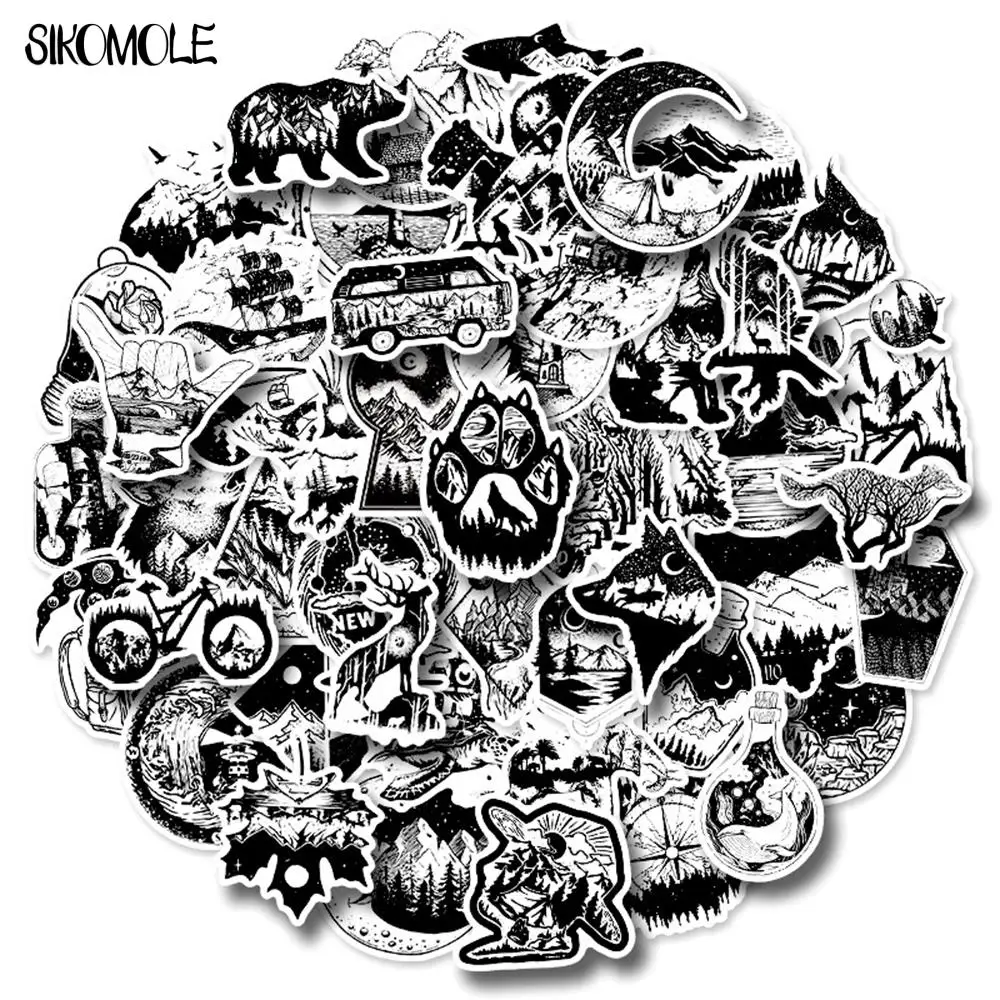 Креативные черно-белые готические стикеры в стиле панк для чемоданов ноутбуков