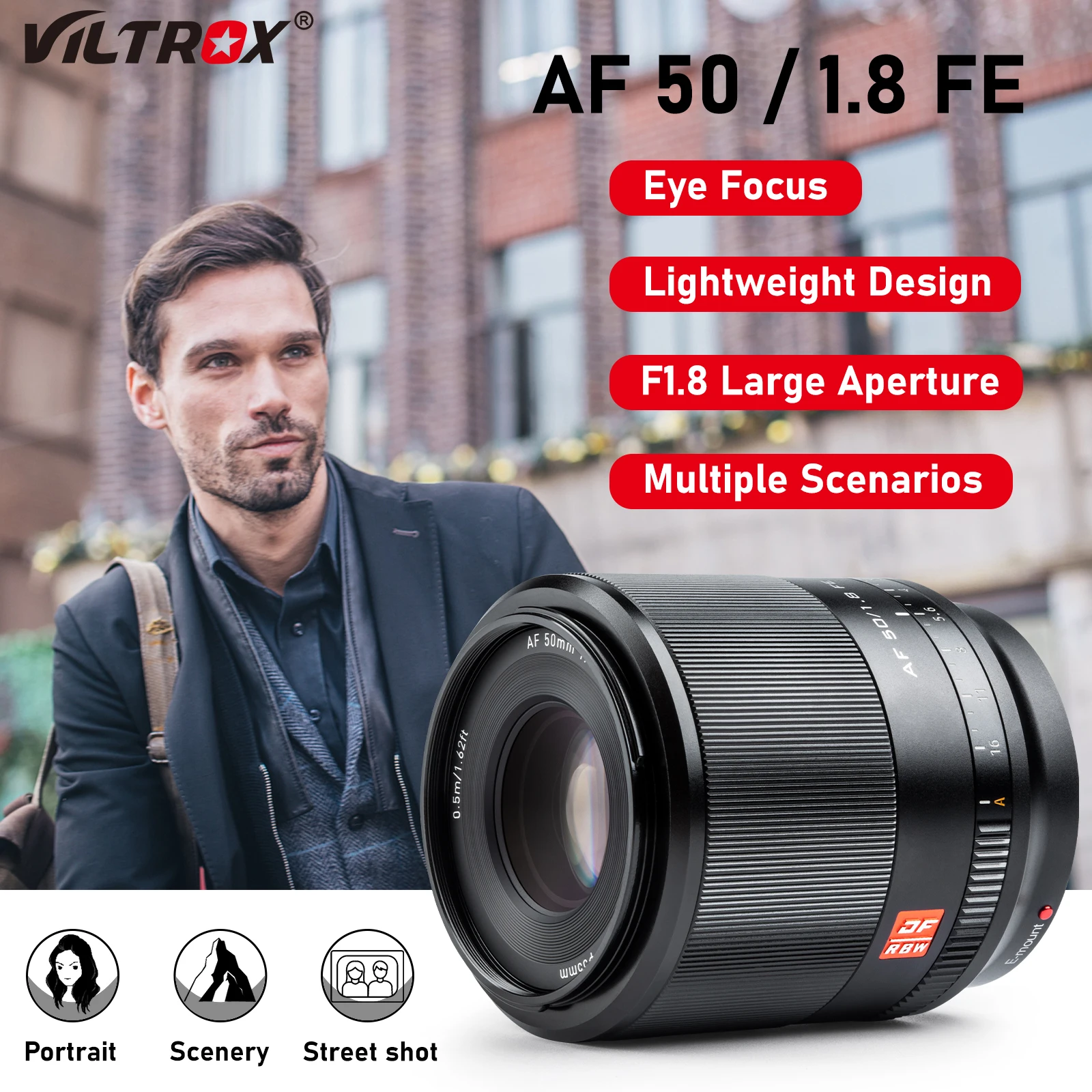 

VILTROX 24mm 35mm 50mm Lens F1.8 E Auto Focus Lens Full Frame AF Lens For Sony E Mount Sony Lens A6000 A6400 A7III Camera Lenses