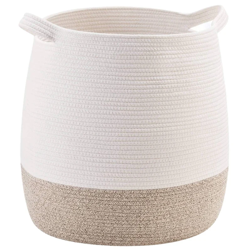

Design Large 17 x 17 Inches Decorative Woven Cotton Rope Basket, Blanket Basket for Living Room, Laundry Basket Hamper