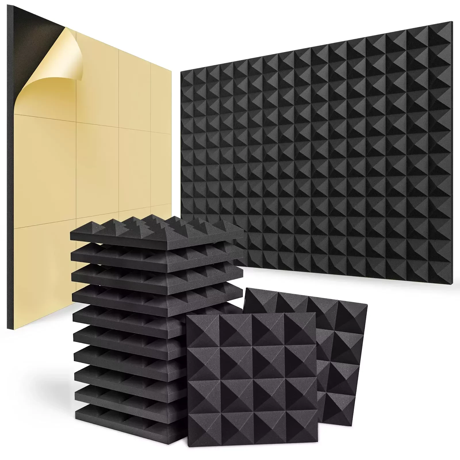 

24PCS 250x250x50mm Studio Acoustic Soundproof Foam Pyramid Sound Absorption Treatment Panel Tile Wedge Protective Sponge