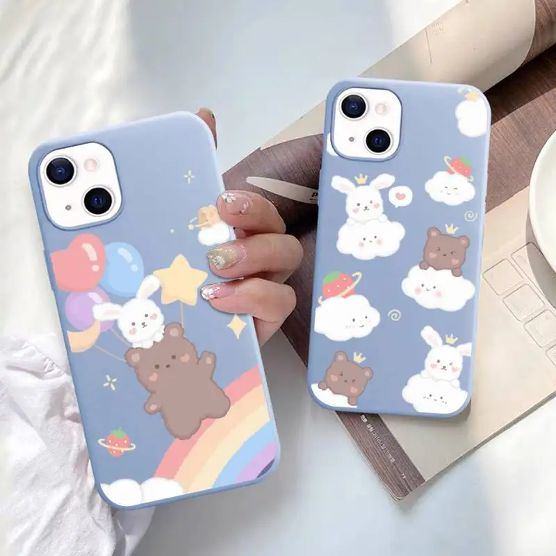

Funny Cute Cartoon Bear Phone Case for iPhone 11 12 13 Mini Pro Xs Max 8 7 6 6S Plus X XR Solid Candy Color Case