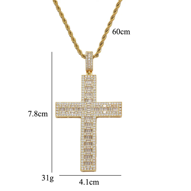 Хип-хоп 5A + CZ камень Bling Iced Out крест кулон ожерелье для мужчин рэпер ювелирные