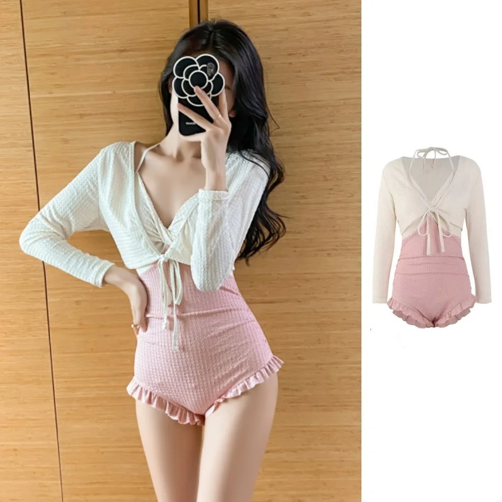 

2023, женский купальник в Корейском стиле, Женский Монокини, Цельный купальник с длинным рукавом, популярный весенний летний солнцезащитный п...