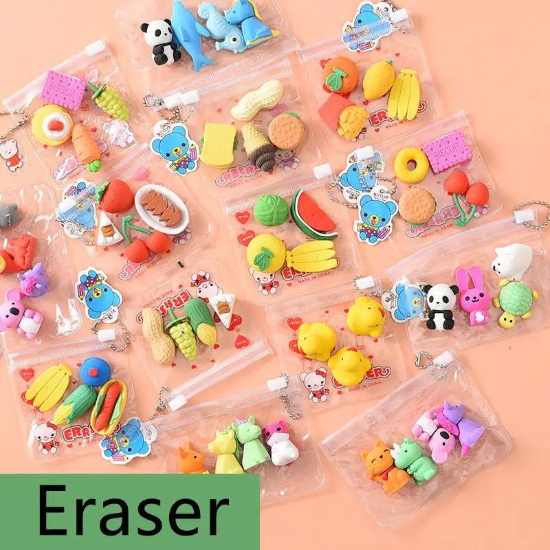 

1 Bag Cute Eraser Creative Cartoon Shape Colorful Sketch Eraser Ultra-clean Boxed Eraser Set School Supplies