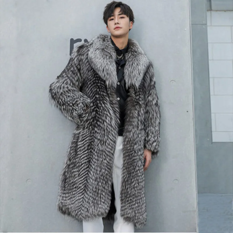 

New Men's Fur Coat Imitation Fox FUR Long Coat