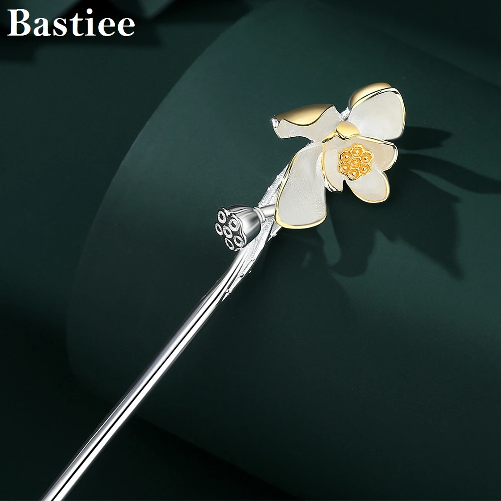 

Bastiee S925 Silver Hair Pin Summer Lotus Lotus Seedpod Chinese Antique Hanfu Accessories Electroplated Gold Hairpins Gifts