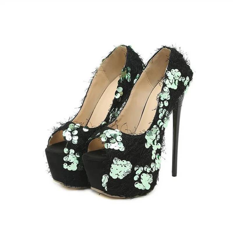 

Summer New Sequins Sexy Platform Pumps Ladies Round Toe Fish Mouth High Heels Shoes Woman Party Wedding Shoes Women Sandals 2022