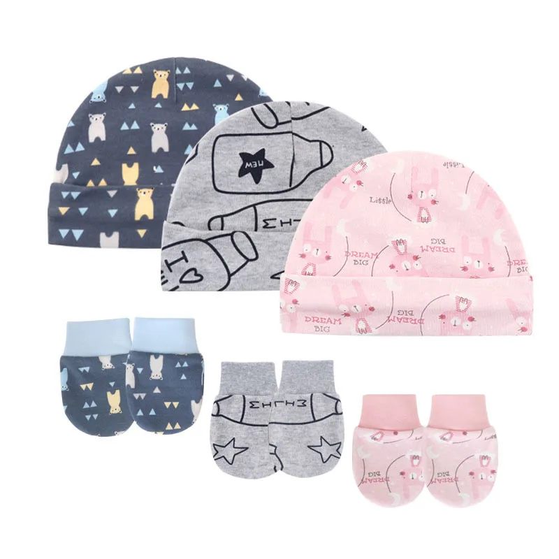 Baby Infants Anti Scratching Knitted Cotton Gloves+Hat+Foot Cover Set Newborn Face Protection Scratch Mittens Socks Warm Cap Kit
