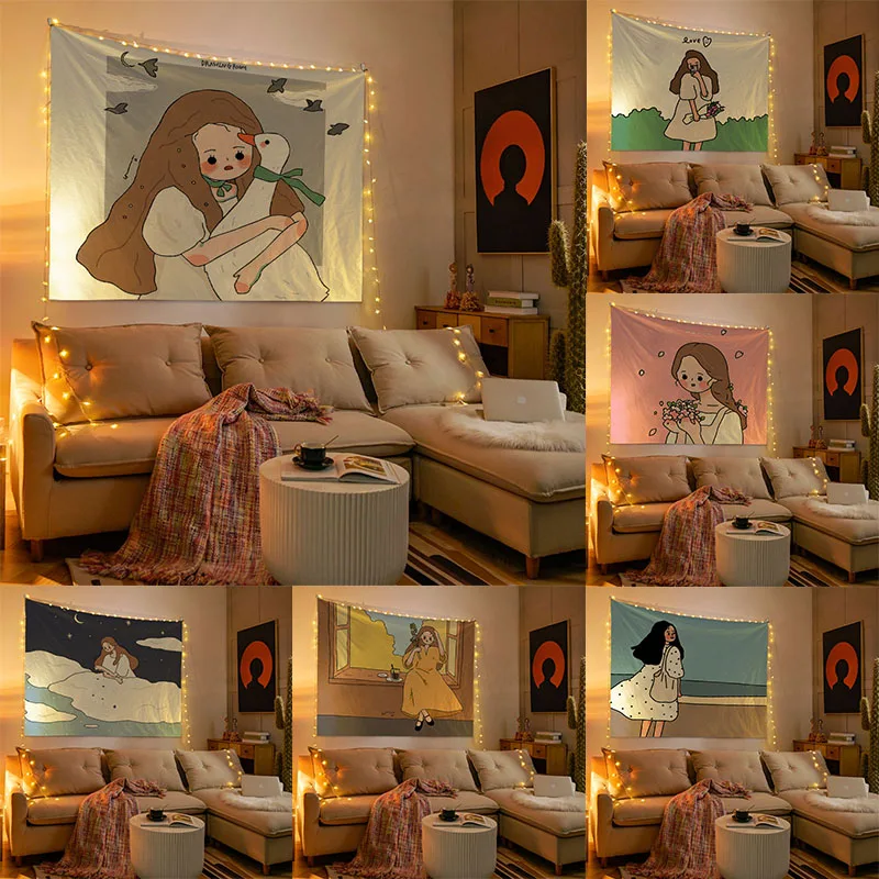

Гобелен Корейский ручной рисования иллюстрация девушка домашняя комната Настенный декор подвесной фон ткань