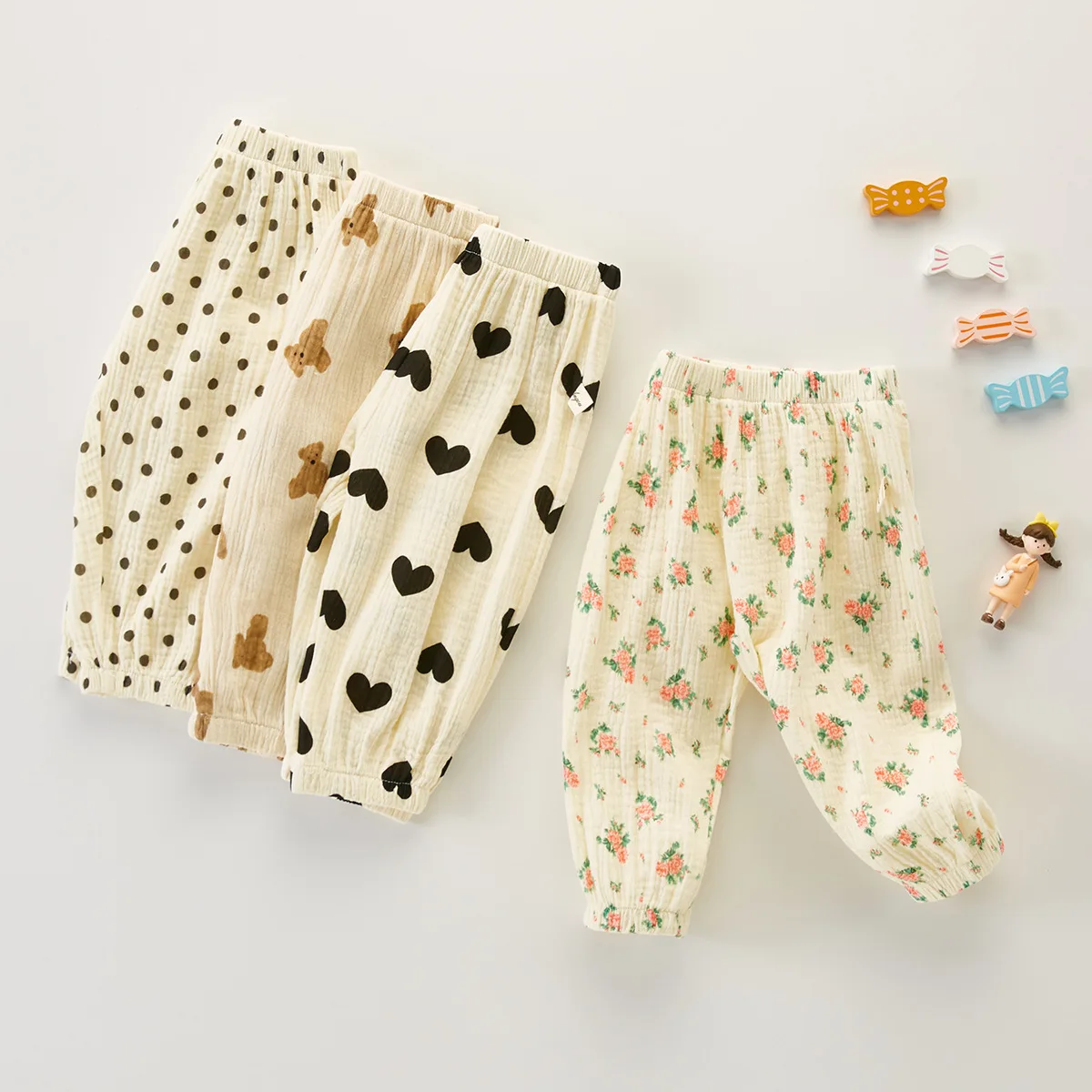 

2022 Summer New Fashion Kids Trousers Boys Cotton Pants Floral Print Full Length Toddler Children Girls Polka Dots Hearm Pants